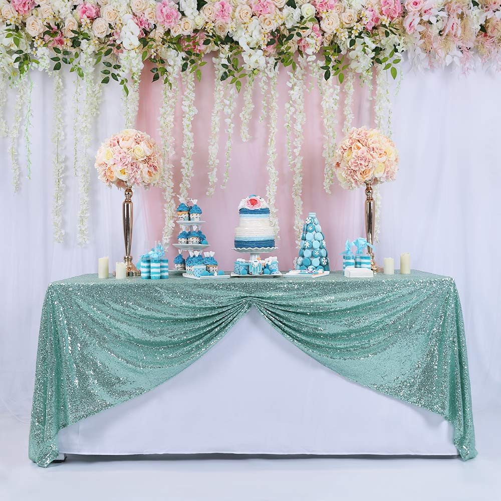 BalsaCircle TRLYC Sequin Rectangular Mint Wedding Sequin Tablecloth 90-Inch by 132-Inch